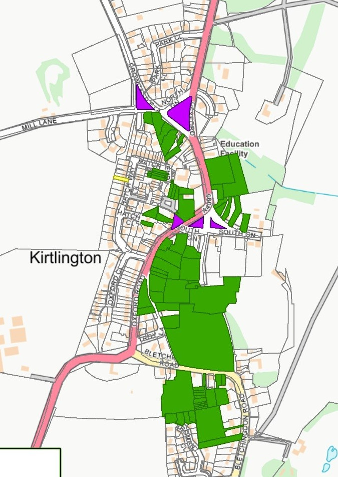 map showing hedgehog-friendly areas of Kirtlington
