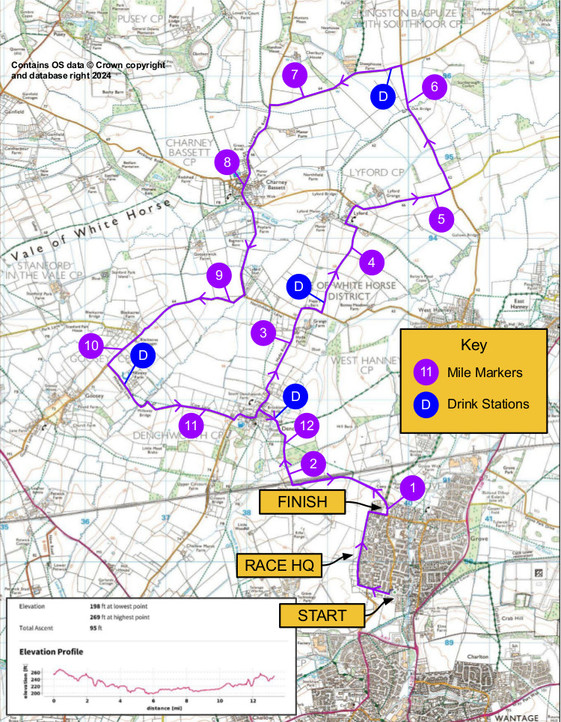 map of the route of the White Horse Half Marathon